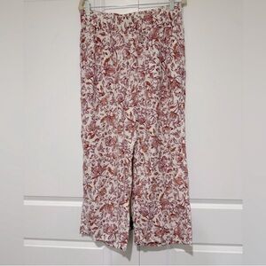 Haute Hippie Beige and Brown & Pink Floral Pants Wide Leg with Pockets
